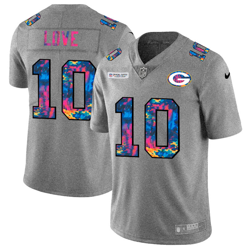 NFL Green Bay Packers #10 Jordan Love Men Nike MultiColor 2020  Crucial Catch  Jersey Grey->cleveland browns->NFL Jersey